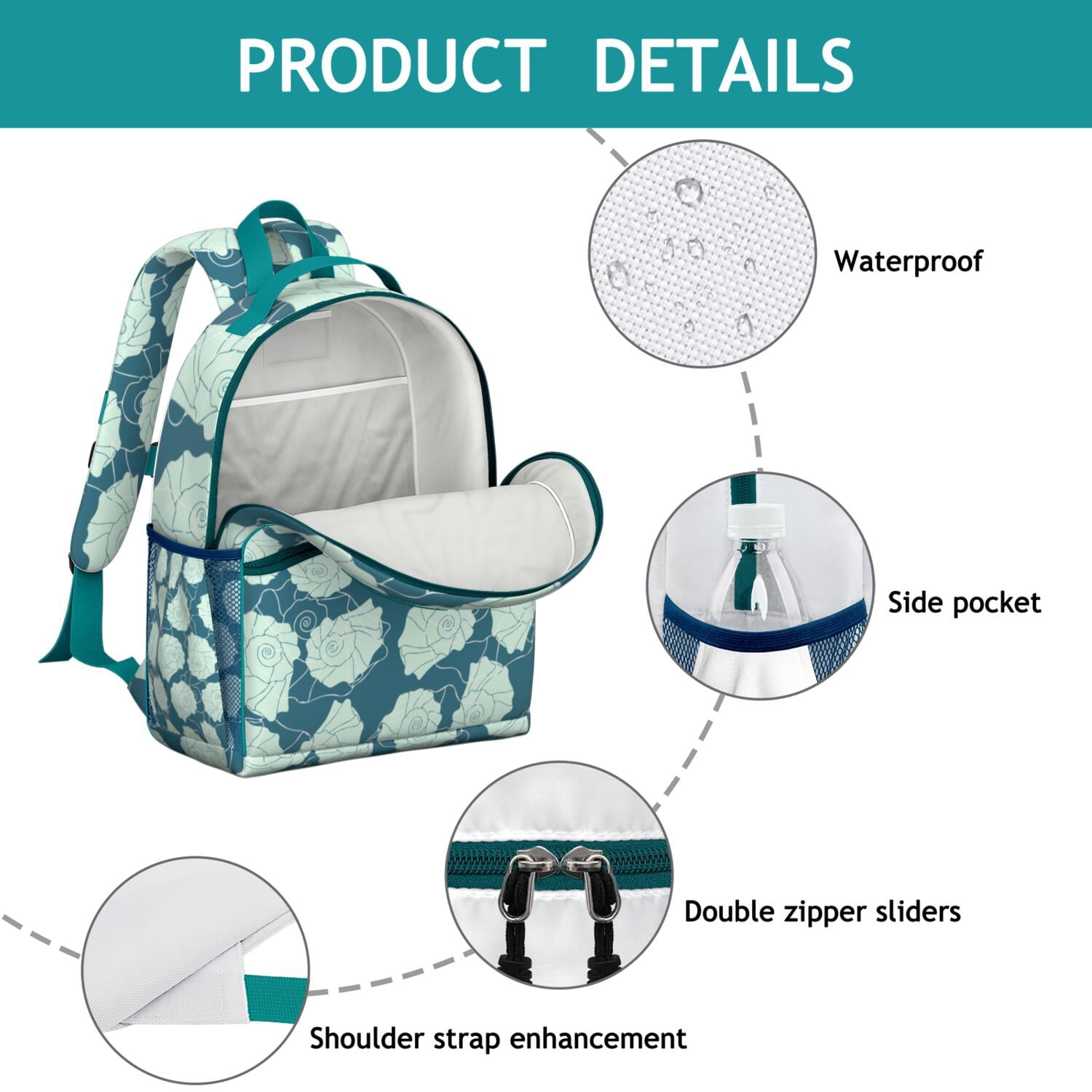 Nautical Seashell Backpack Waterproof Lightweight Book Bag with Spine-Protecting Padded Straps for Daily Commute