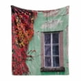 thumbnail image 1 of Autumn Soft Flannel Fleece Blanket, Fall Ivy on Old House Walls Left Countryside Mansion Vintage Architecture Design, Cozy Plush for Indoor and Outdoor Use, 70" x 90", Red Mint Green, by Ambesonne, 1 of 6