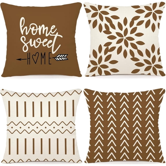 Pillow Covers 20x20 Set of 4, Modern Sofa Throw Pillow Cover, Decorative Outdoor Linen Fabric Pillow Case for Couch Bed Car, Light Brown
