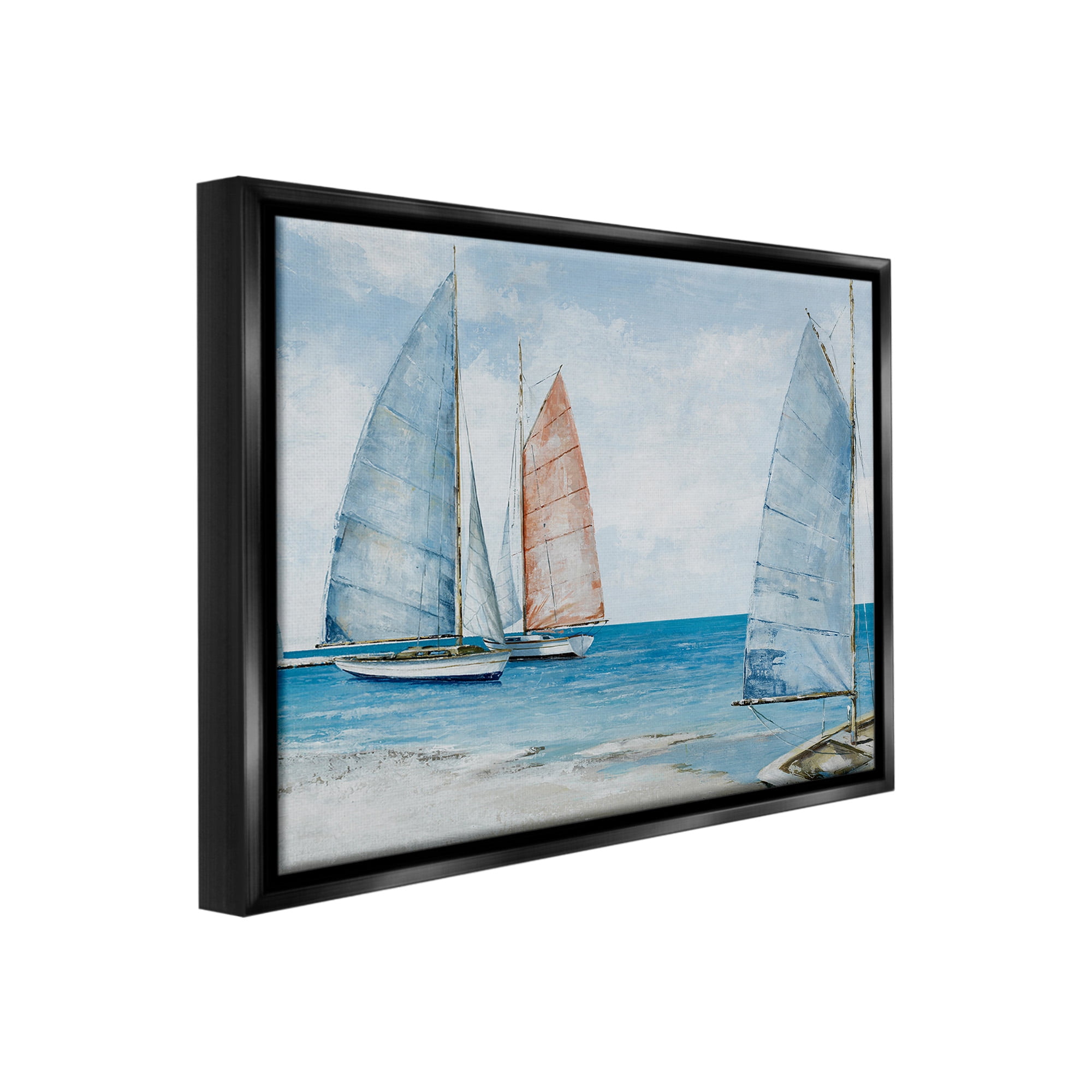 Stupell Industries Coastal Sailboat Fleet Transportation Painting Black Floater Framed Canvas Art Print Wall Art, 31 x 25