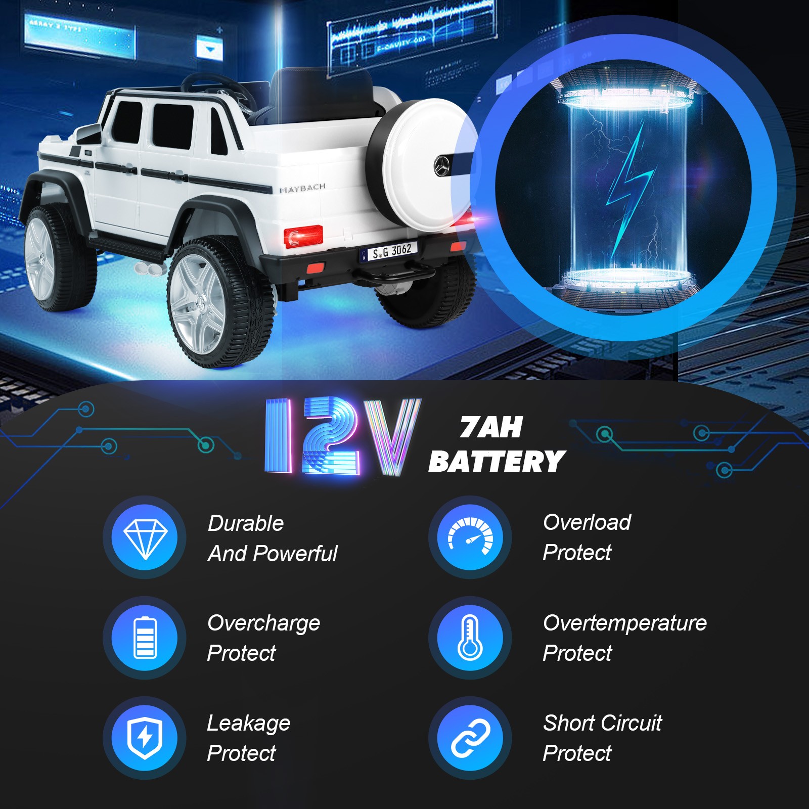 JOYLDIAS 12V Powered Electric Ride on Car Licensed Mercedes-Benz G650S for Kids with Remote Control, 2 Motors, 3 Speeds, Lock, Music, Horn, LED Light (white)