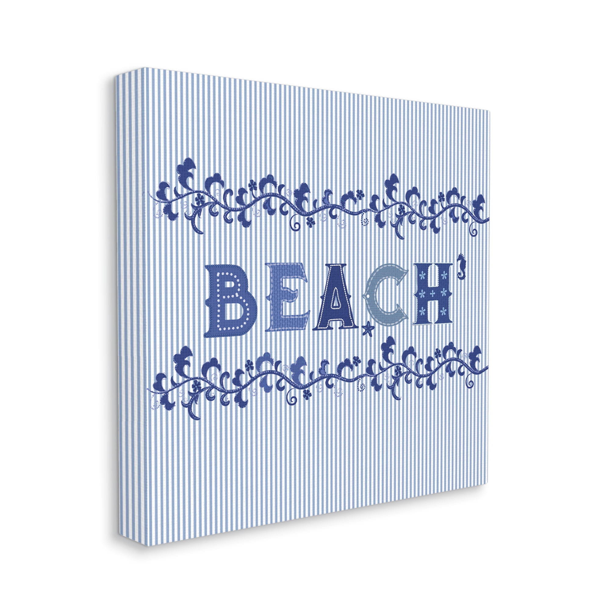 Stupell Industries Striped Beach Letters Botanical & Floral Painting Gallery Wrapped Canvas Art Print Wall Art, 36 x 36