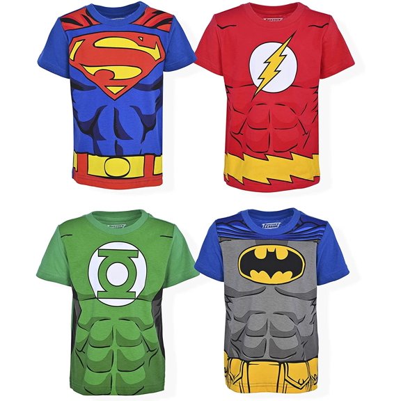 Justice League Boys 4 Pack Roleplay Short Sleeve Tees, 4-10