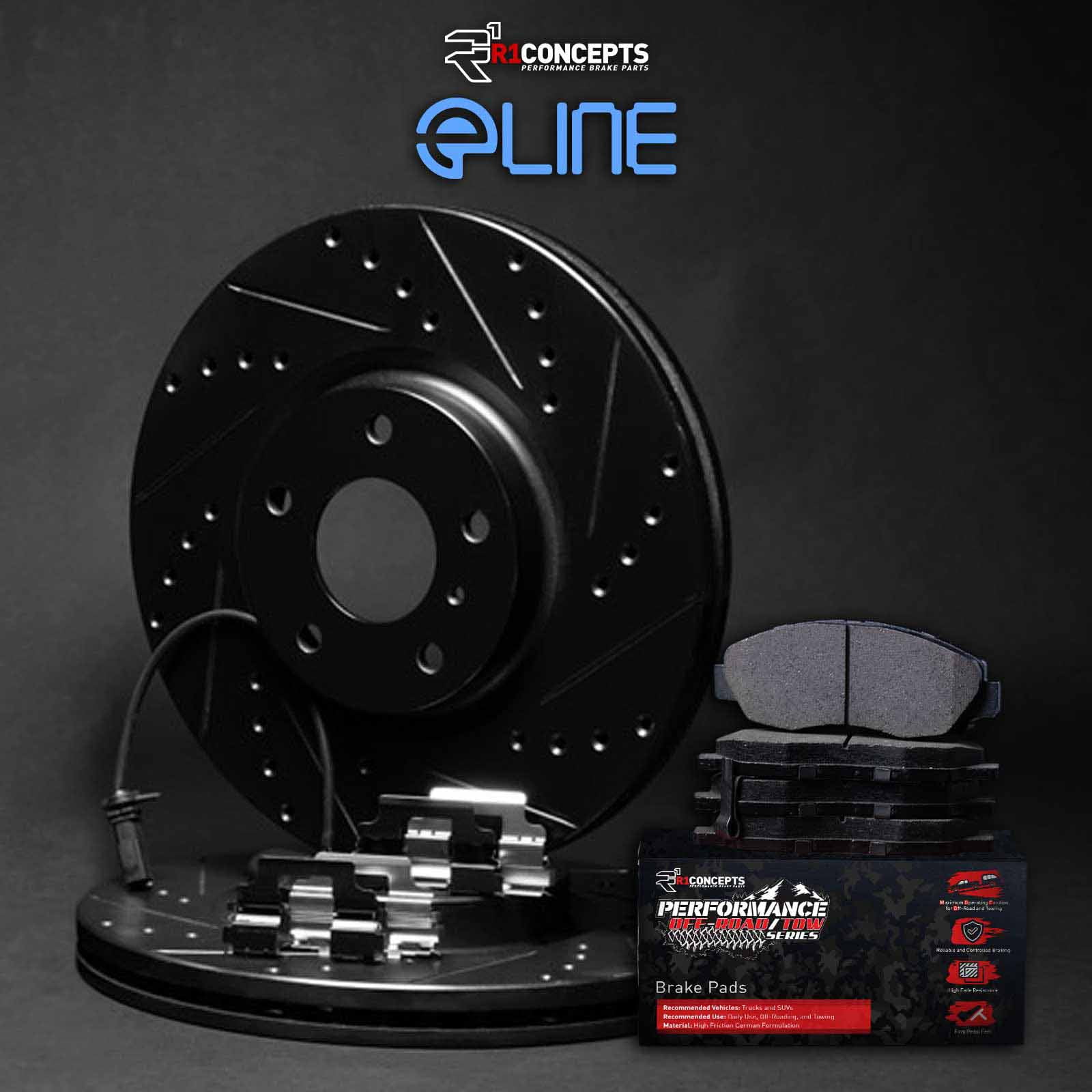 R1 Concepts Front Brakes and Rotors Kit |Front Brake Pads| Brake Rotors and Pads| Performance Off-Road Brake Pads and Rotors | Hardware Kit and Sensor WHVS1-63002