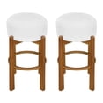 thumbnail image 4 of GZXS Farmhouse Bar Height Backless Counter Stools Set of 2, Upholstered Pub Chairs with Round Cushion Seat and Walnut Wood Legs for Kitchen Island, Dining Room, 4 of 9