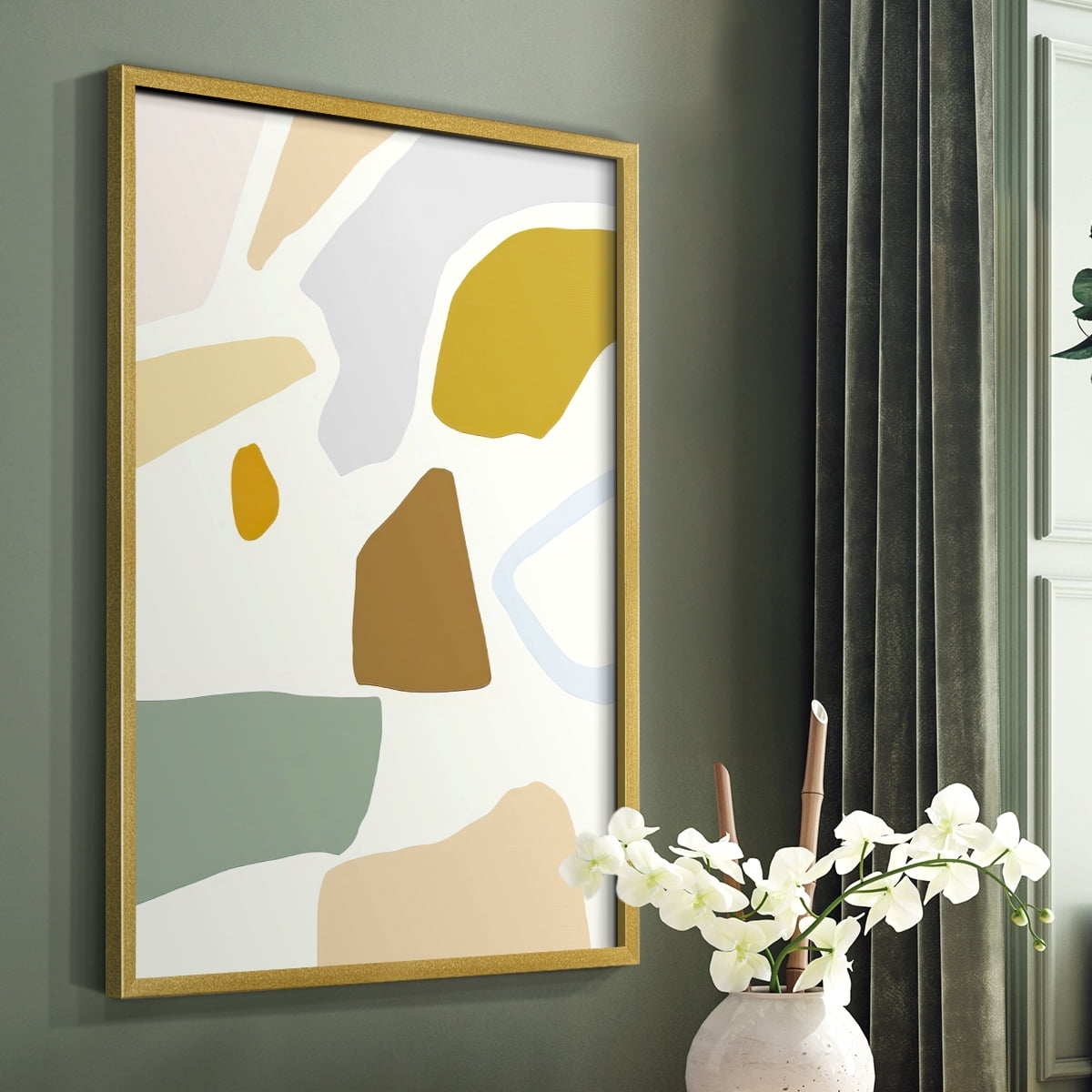 Pastel Splotches II Framed Print in Gold Solid Wood Framed Print No Nail Hanging