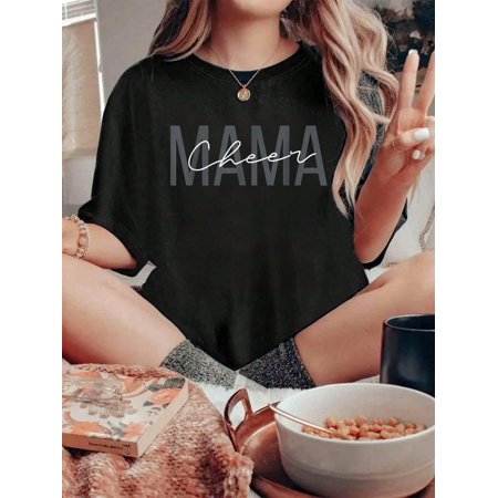 100% Cotton Cheerleader Mom Shirt Cheer Mom Mama Mother T-Shirt Graphic Shirt Women