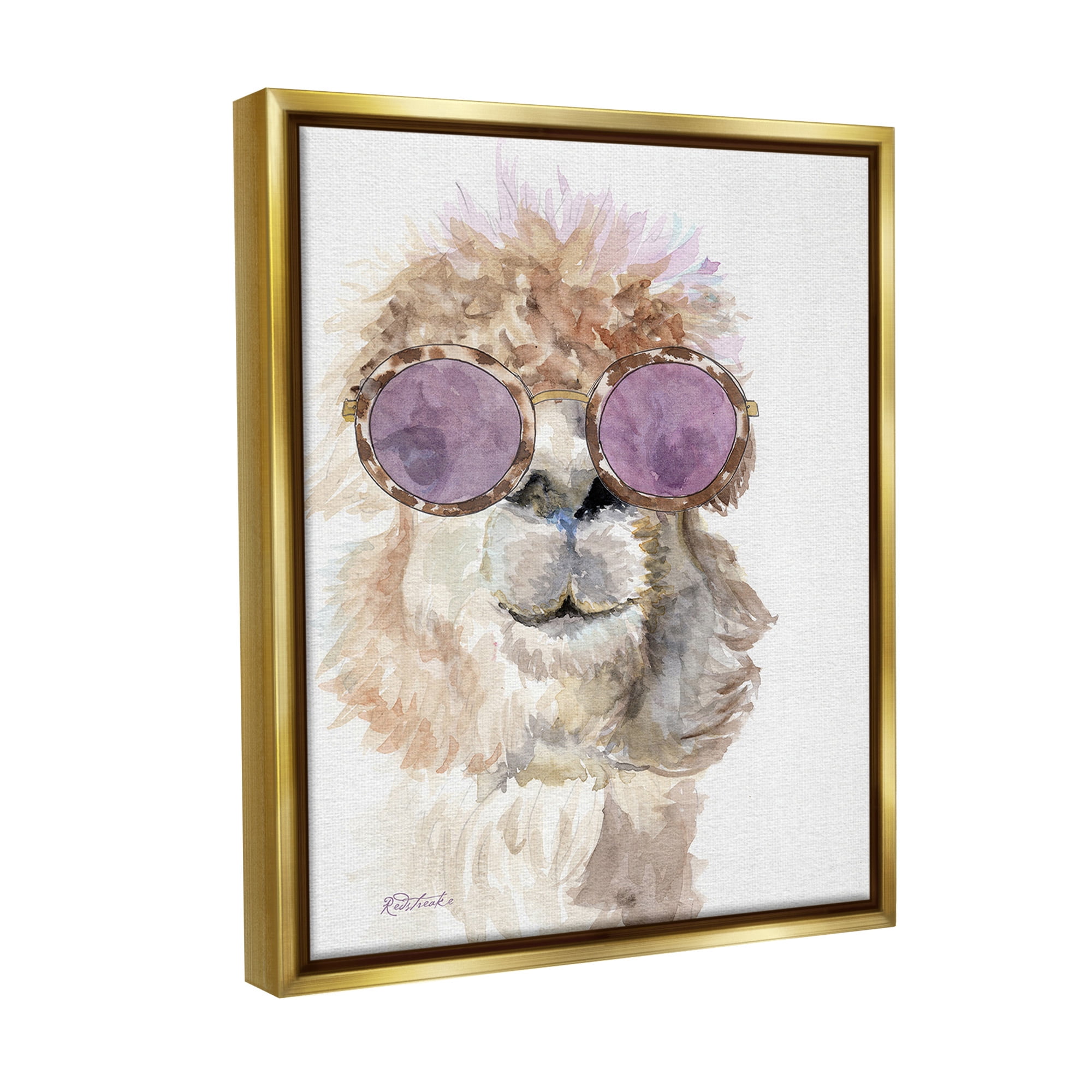 Stupell Industries Fashionable Alpaca Portrait Animals & Insects Painting Gold Floater Framed Canvas Art Print Wall Art, 17 x 21