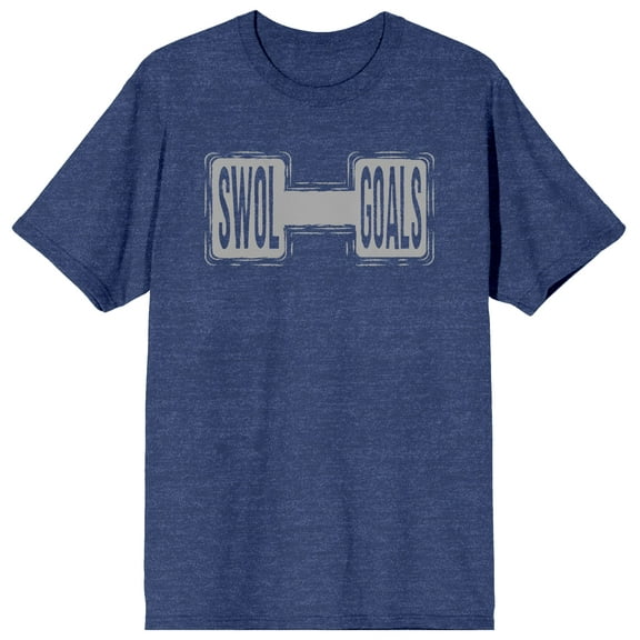 Gym Culture Swol Goals On Dumbbell's Navy Heather Graphic Tee-Medium