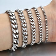 3/5/7/9/11mm Silver Stainless Steel Curb Cuban Chain Bracelet for Men Women 7 inch-10 inch