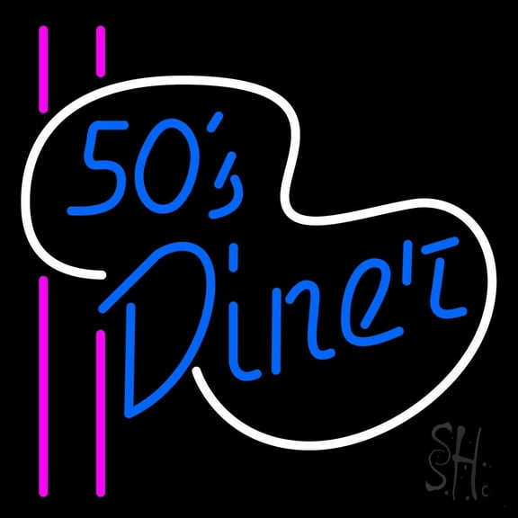 Blue 50s Diner Pink Lines LED Neon Sign 24 x 24 - inches, Black Square Cut Acrylic Backing, with Dimmer - Bright and Premium built indoor LED Neon Sign for café, club, party, event and stroefront.