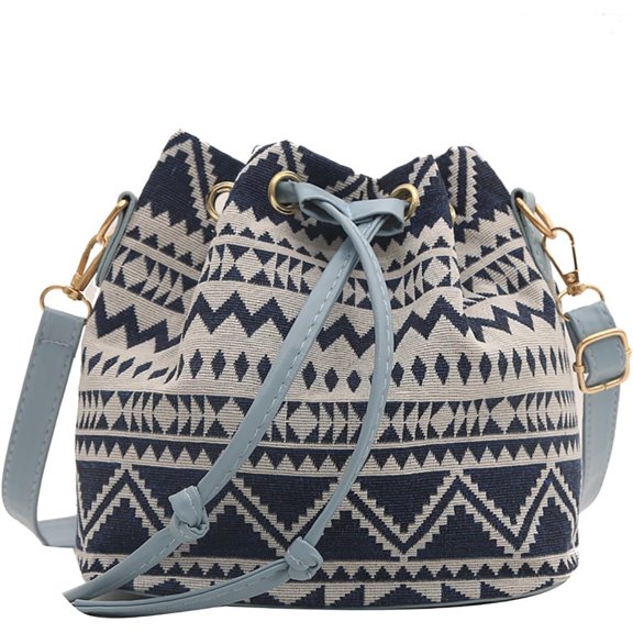 YooGuoGuo Mini Print Bucket Bag for Women, Boho Drawstring Crossbody Purse, Lightweight Canvas Shoulder Bag for Travel and Daily Use