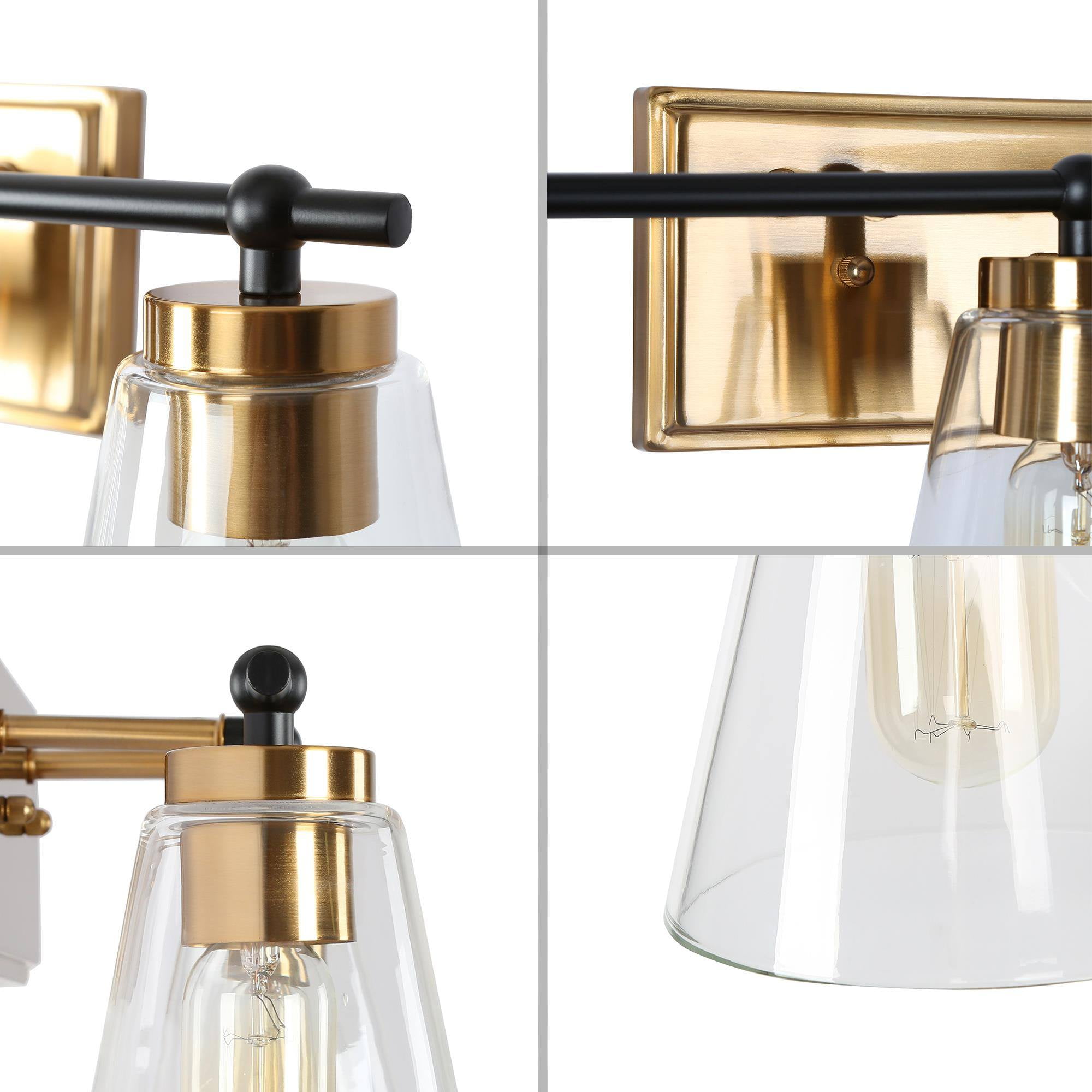 LNC Alumbrar 29-in Polished Gold and Matte Black Bathroom Vanity Light with Clear Glass Cone Shades, Modern, 4-Light