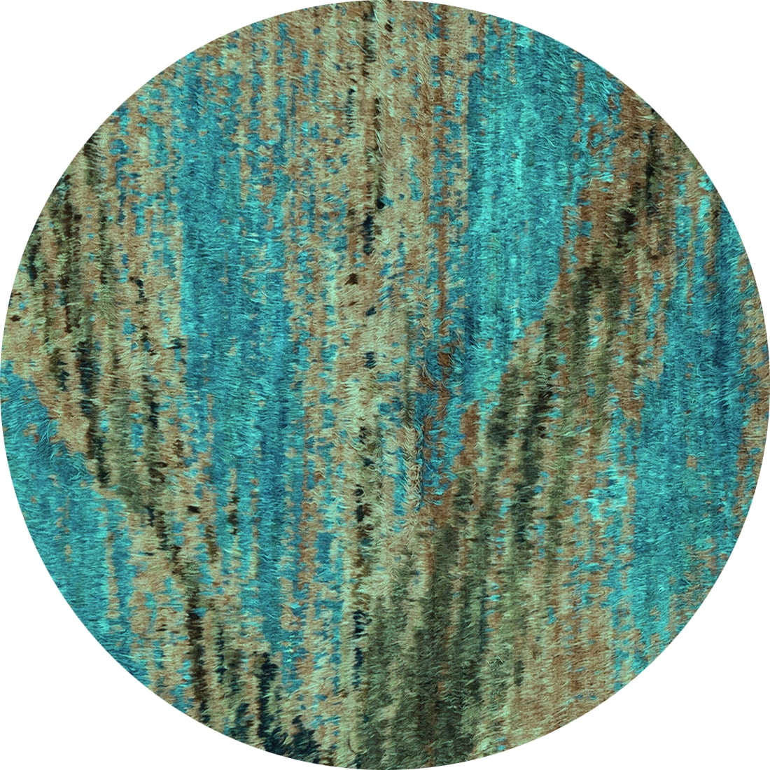 Ahgly Company Machine Washable Indoor Round Abstract Turquoise Blue ...