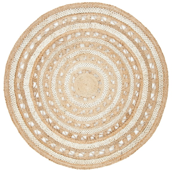 SAFAVIEH Natural Fiber Penelope Geometric Area Rug, Ivory/Natural, 10' x 10' Round