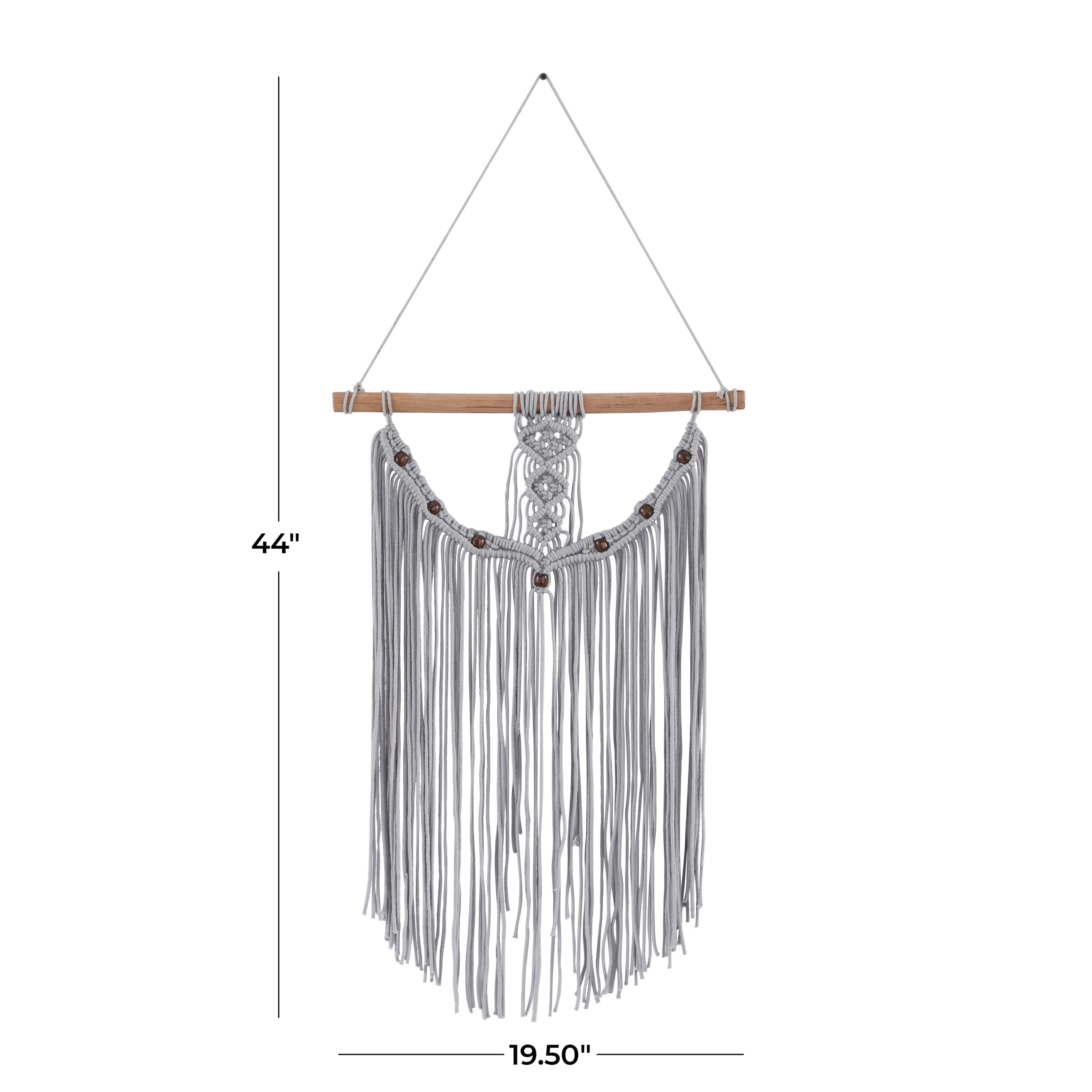 DecMode Gray Cotton Intricately Weaved Macrame Wall Decor with Beaded Fringe Tassels