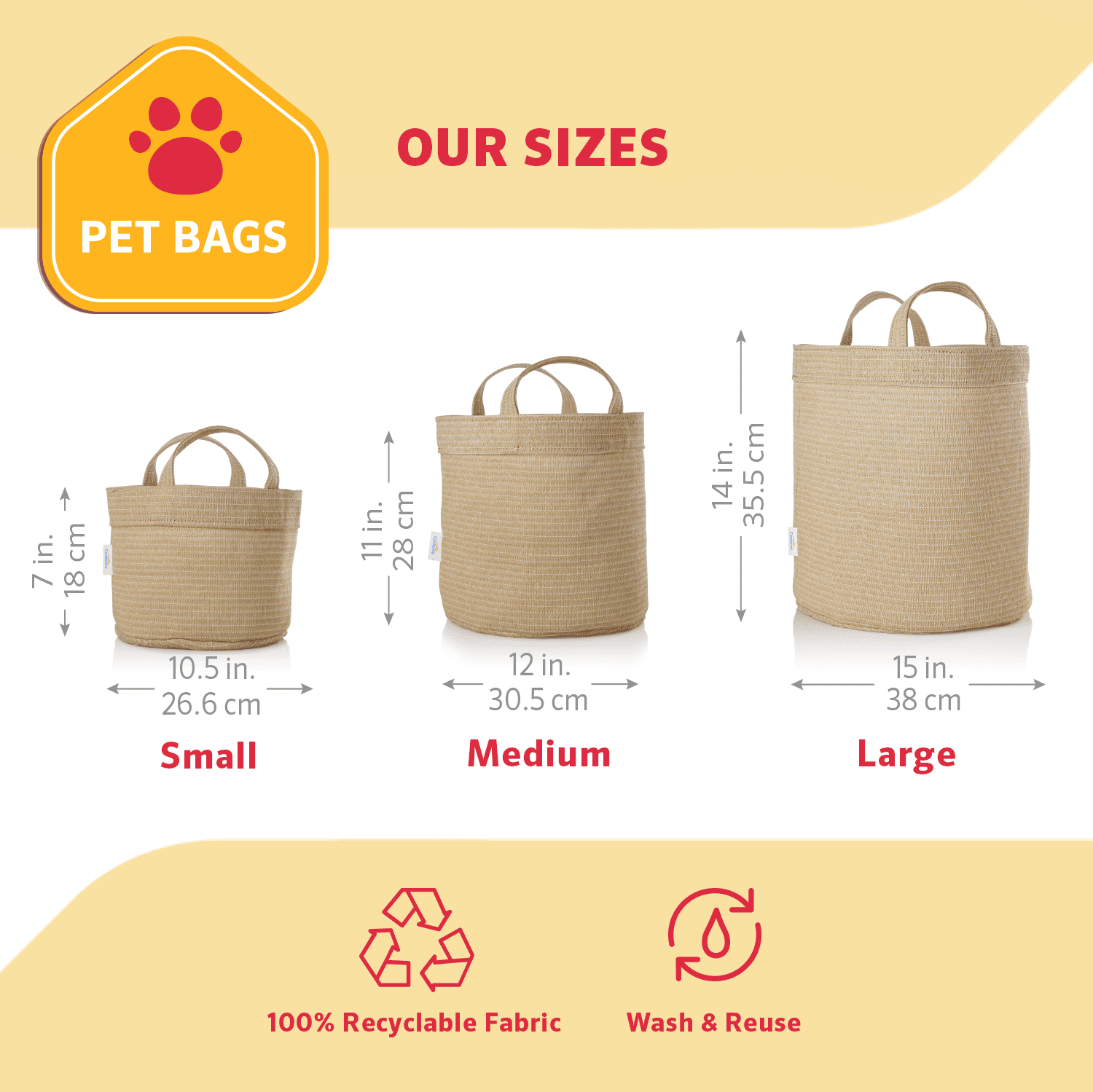 Coolaroo Dog Storage Toy Bin with Handles, 2 Pack Assorted Small & Medium Sizes, Desert Sand
