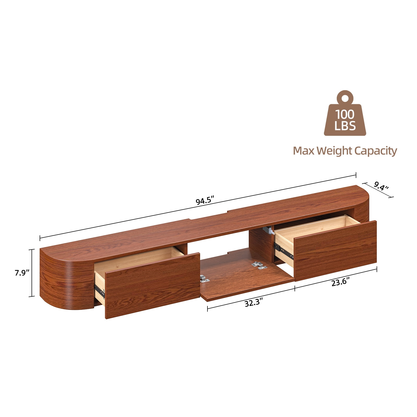 FloatiCasa 94-inch Fully Assembled Floating TV Stand Wall-Mounted Natural Wood Veneer Entertainment Center for TVs up to 100"