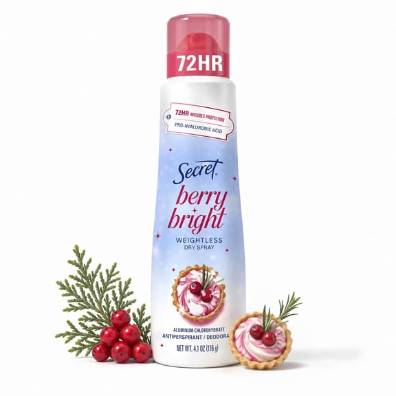 Secret 72HR Holiday Antiperspirant Dry Spray Deodorant, Berry Bright 2.6oz