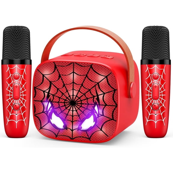 Mini Spider Karaoke Machine Kids, ChldrnJoyee Toys for 4 5 6 7 8 9 Year Old Boys Girls Portable Bluetooth Speaker with 2 Wireless Microphones Gifts for 3-5 6-8 8-12 Year Old Boys Girls Family Party