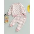 thumbnail image 5 of Girls Boys 2-piece Outfit, 12 24M 3 4 5Y Plaid Long Sleeve Crew Neck Hoodie and Sweatpants Set Clothes Set, 5 of 10