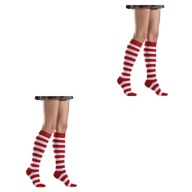 Sonducket 1 par de calcetines a rayas hasta la rodilla con corazón cálido, medias de moda fáciles de combinar para disfraz de fiesta, rayas rojas y rayas blancas rojas 2piezas Sonducket CBP289145