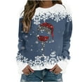 thumbnail image 2 of Azrian Women’s Christmas Holiday Clothing Women's Fashion Printed Loose T-shirt Long Sleeves Blouse Round Neck Casual Tops, 2 of 4