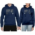 thumbnail image 2 of Wild Bobby, Happy Wife Happy Life Cute Classic Funny His and Hers Matching Couples Hoodies Sweater Set, Navy, Mens L-Womens M, 2 of 3