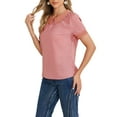 thumbnail image 5 of INSPIRE CHIC Women's Contrast Peter Pan Collar Polka Dots Short Sleeve Tops S Dark Pink, 5 of 7