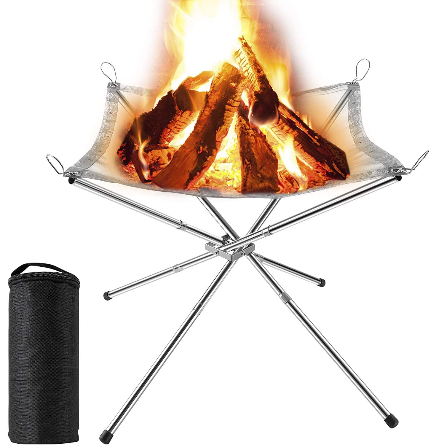 Bols à Feu Portables, Panier à Feu Pliable en Acier Inoxydable pour Camping, Cheminée en Maille d'Acier Inoxydable, Foyer Extérieur pour Extérieur, Patio, Camping, Barbecue, Jardin, Arrière-Cour