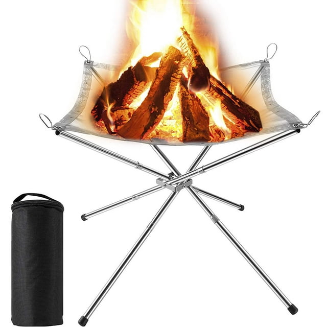 Foyer de Camp Portable et Brasero Extérieur pour Patio, Jardin, BBQ, Cour, Bol à Feu Pliant en Acier Inoxydable