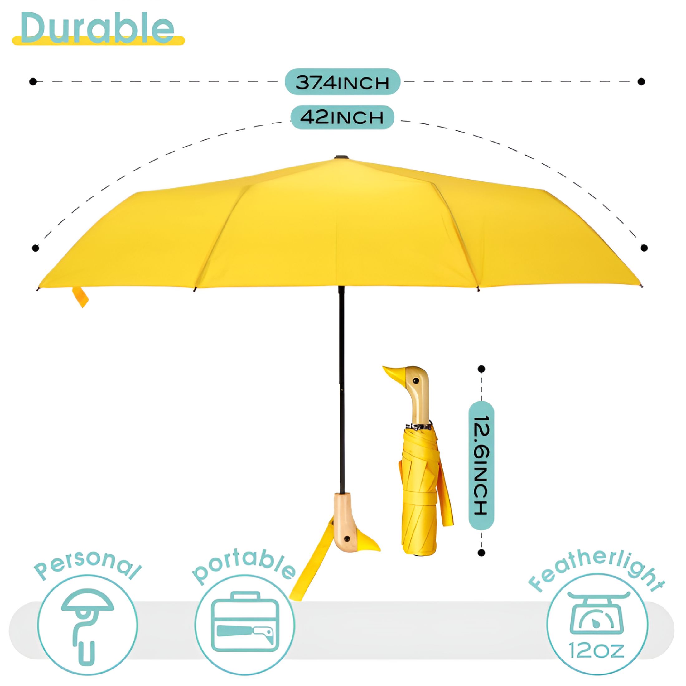 GASTROPOD Duck Umbrella – Cute Duck Umbrella with Adorable Duck Handle,the Perfect Duck Umbrella for Duck Lovers