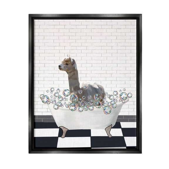 Stupell Industries Llama in Bathtub Animals & Insects Painting Black Floater Framed Art Print Wall Art, 17 x 21