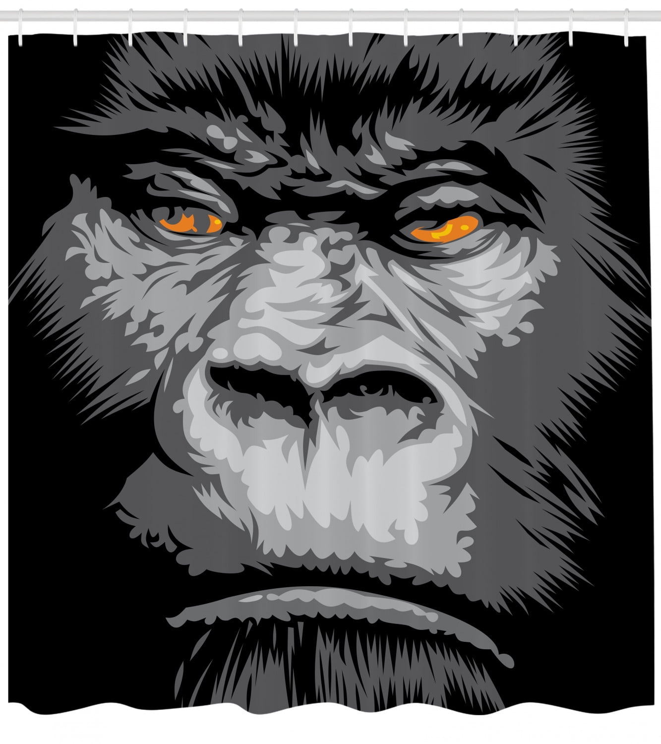 Modern Shower Curtain, Close Up Gorilla Portrait with Orange Eyes Zoo