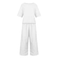 thumbnail image 5 of UACY Girls Pants Sets 2 Piece Outfits Casual Half Sleeve Tops with Wide Leg Palazzo Pants Summer Cropped Lounge Set ﻿ (White, 9-10 Years), 5 of 6
