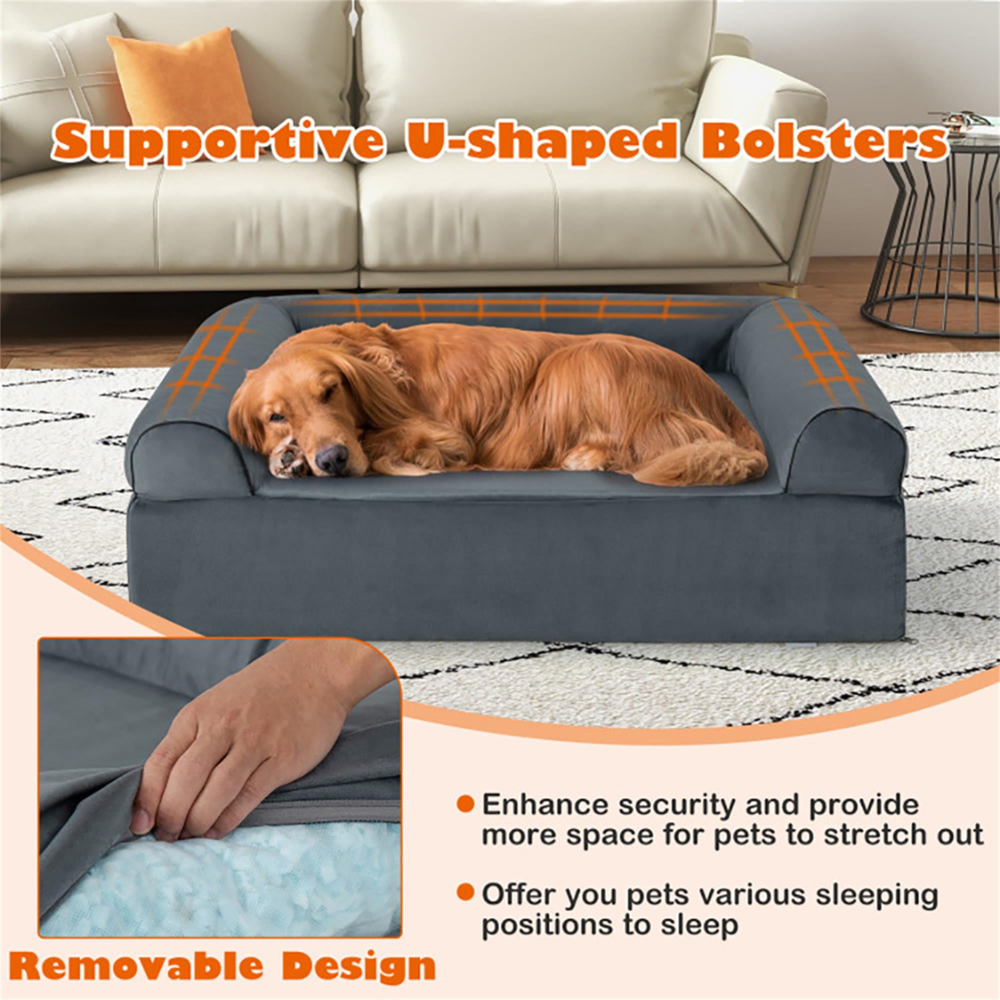 Kadyn 40" Dog Sofa Bed for Small Pets with Headrest, Pet Furniture Cat Couch, Memory Foam Orthopedic Dog Bed, Gray