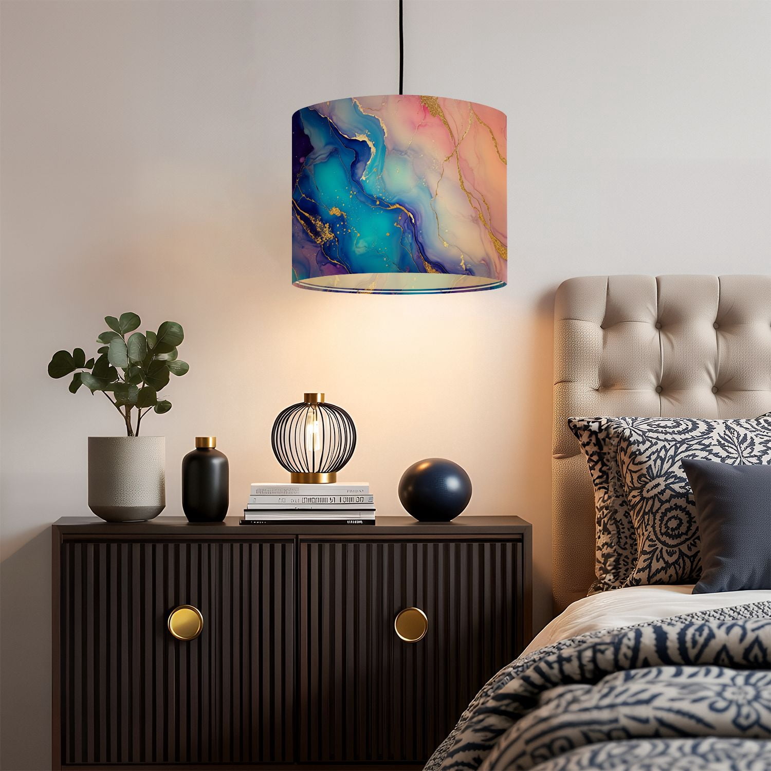 Linen Drum Lamp Shades Alcohol ink colors translucent Abstract multicolored marble 13" x 13" x 10" Lampshade for Table Lamps Floor Lamps Lamp Shade Replacement Easy Assembly Required