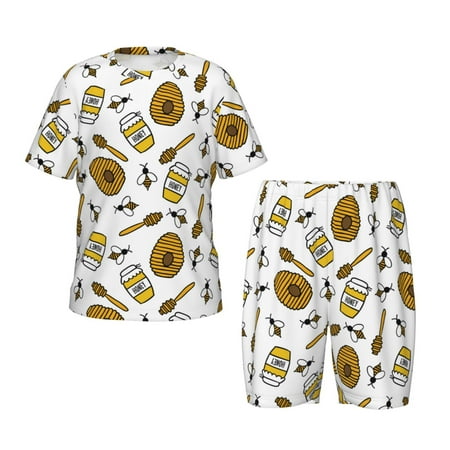 Luyuia Honey Print Girls  2-Piece Tie-Dye Pajama Set  Cute Summer Loungewear with Shirt and Tank Shorts Nightwear-X-Large
