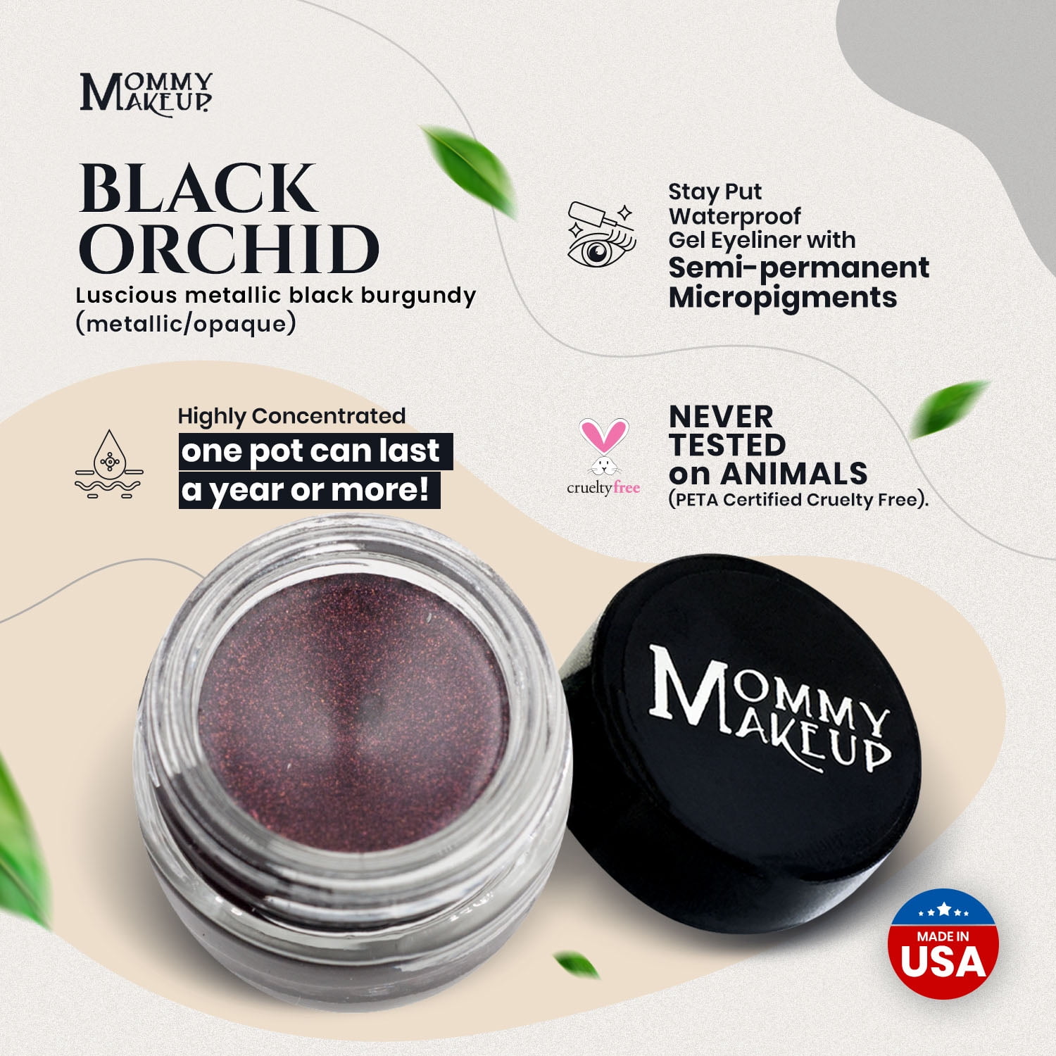 Waterproof Gel Eyeliner Pot in Black Orchid (Luscious Metallic Black Burgundy) - Long Wear Cream Eye Liner - Stay Put Gel Eyeliner by Mommy Makeup