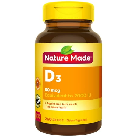 Nature Made Vitamin D3 2000 IU (50 mcg) Softgels, 260 Count Everyday Value for Bone