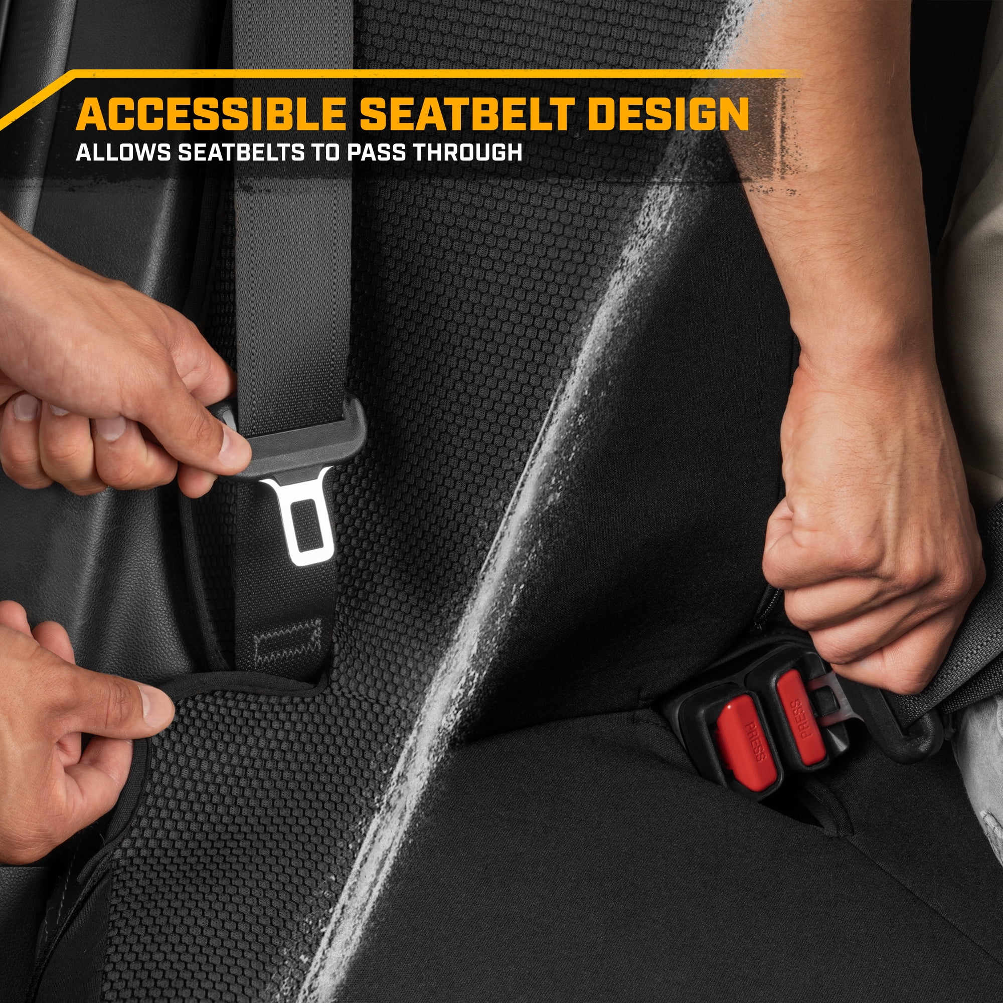 Cat Flexfit Black Rear Seat Cover for Car – Durable Canvas & Mesh Design 60/40 Split Bench Protector for Cars, Trucks & SUVs – Back Seat Cover for Rear Bench – Interior Car Accessory