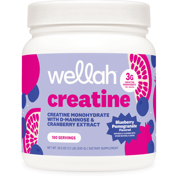 Wellah Creatine for Women (100 Servings, Blueberry Pomegranate) - Creatine Monohydrate with Dandelion & Cranberry Extract