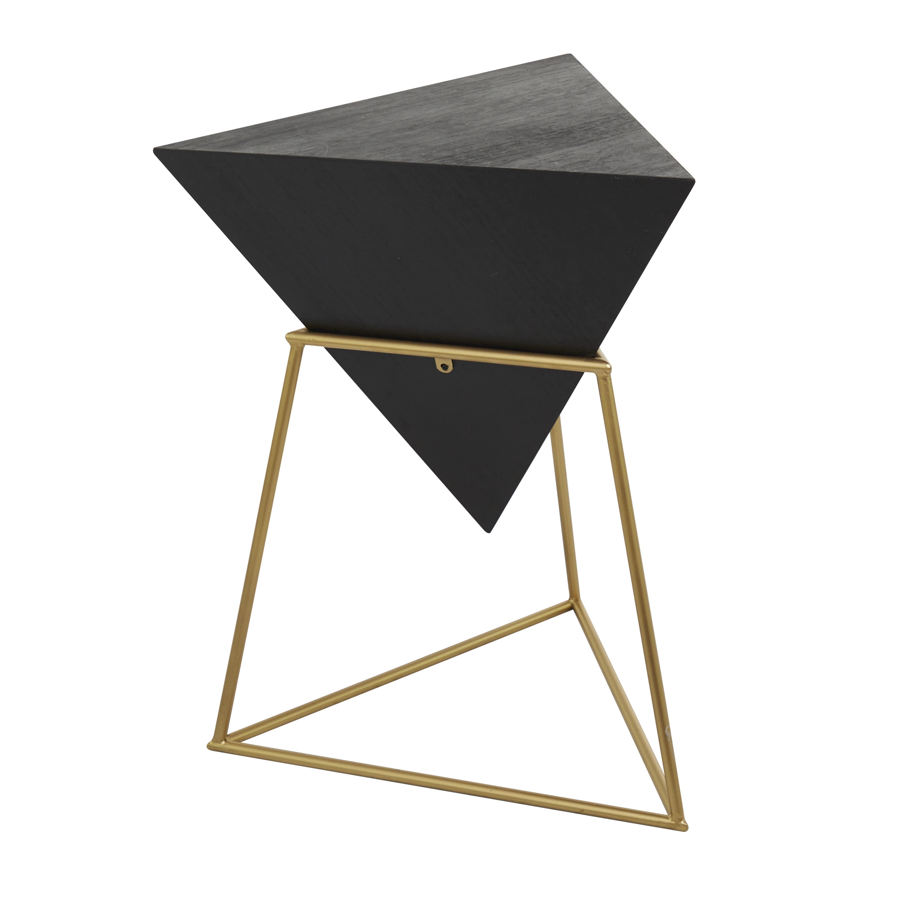 DecMode 19" x 24" Black Wood Inverted Pyramid Geometric Accent Table with Gold Metal Stand, 1-Piece