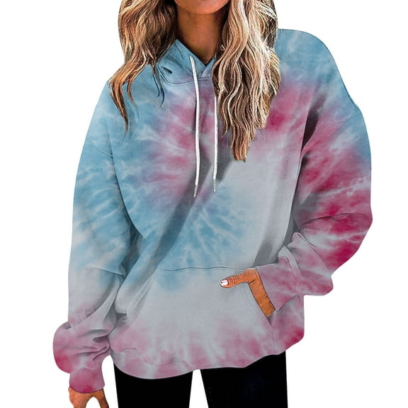 Bovemsi Sweatshirt for Women Long Sleeved Tie Dye Printed Casual Sportswear With Pockets Comfort Hoodie