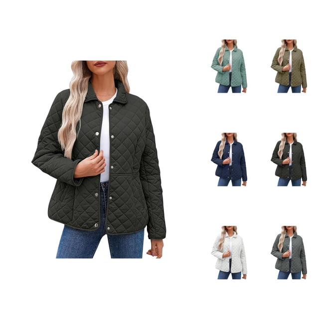 Veste Matelassée Décontractée pour Femmes 2025 Manches Longues Bouton Pression Col à Revers Manteau d'Hiver avec Poches