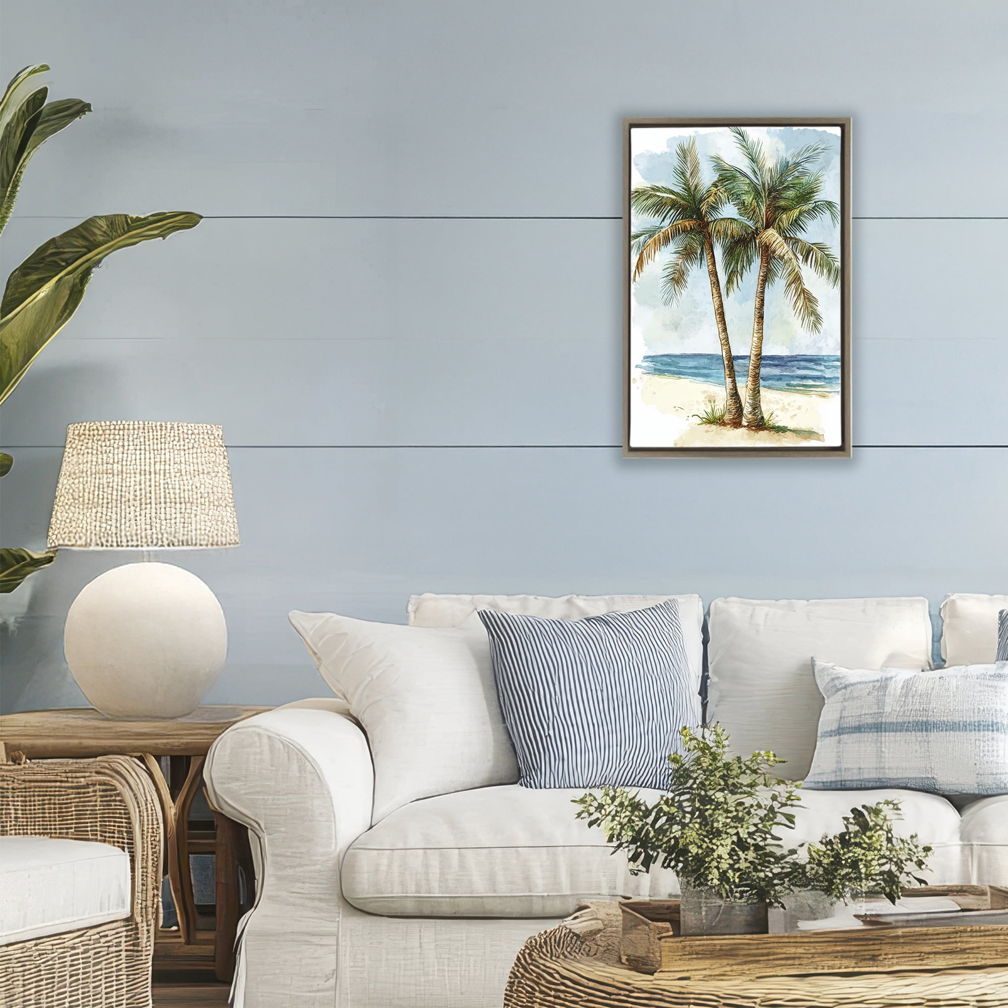 Stupell Industries Illustrated Palm Tree Duo Brown Framed Floater Canvas Wall Art, design by Petal Prints Design