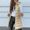 thumbnail image 6 of Dwralegc Women Long Vest Sleeveless Zip Up Winter Warm Hooded Vest Trendy Fashion Outwear Quilted Solid Color Long Outfits with Pockets Beige L, 6 of 7