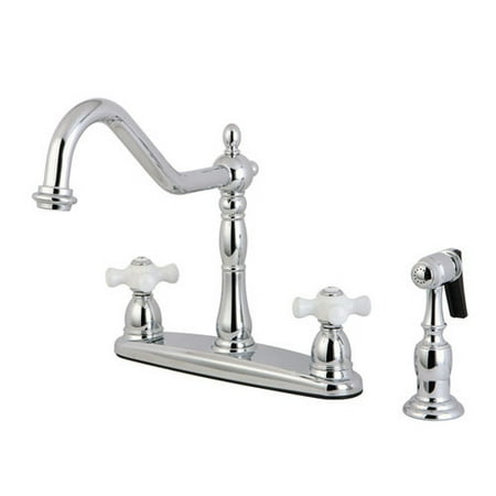 Heritage Chrome 2 Handle - Kingston Brass Heritage Double Handle Kitchen Faucet with Side Spray