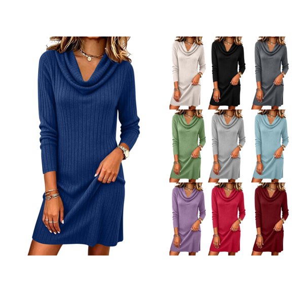 Levmjia Women's Turtleneck Sweater Dress Long Sleeve Bodycon Rib Knit Dress Casual Slim Fit Mini Dress for Fall Winter