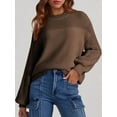 thumbnail image 2 of Women'S Casual Long Sleeve Sweaters Loose Crewneck Knit Solid Pullover Sweater Jumper Tops Coffee Color L, 2 of 5